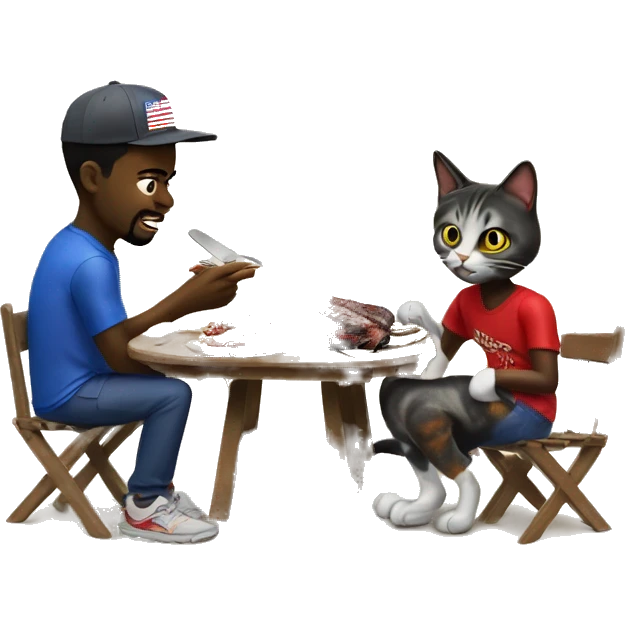 haitian migrant has bbq with befiended cat while maga supporter watches emoji