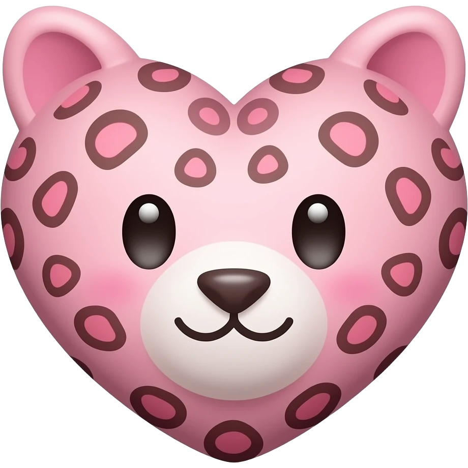 cute pink cheetah print heart emoji, pastel pink and brown leopard pattern, kawaii icon emoji
