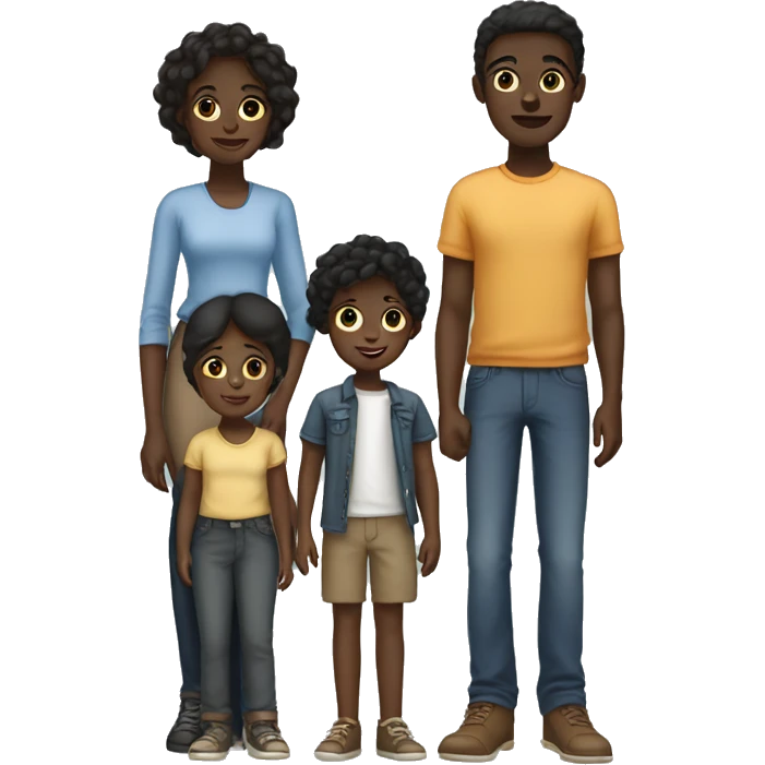 family. 4 Siblings. 3 male. 1 female. The girls are all tall 1 girl is dark skin and the other 3 boys taller and dark skin emoji