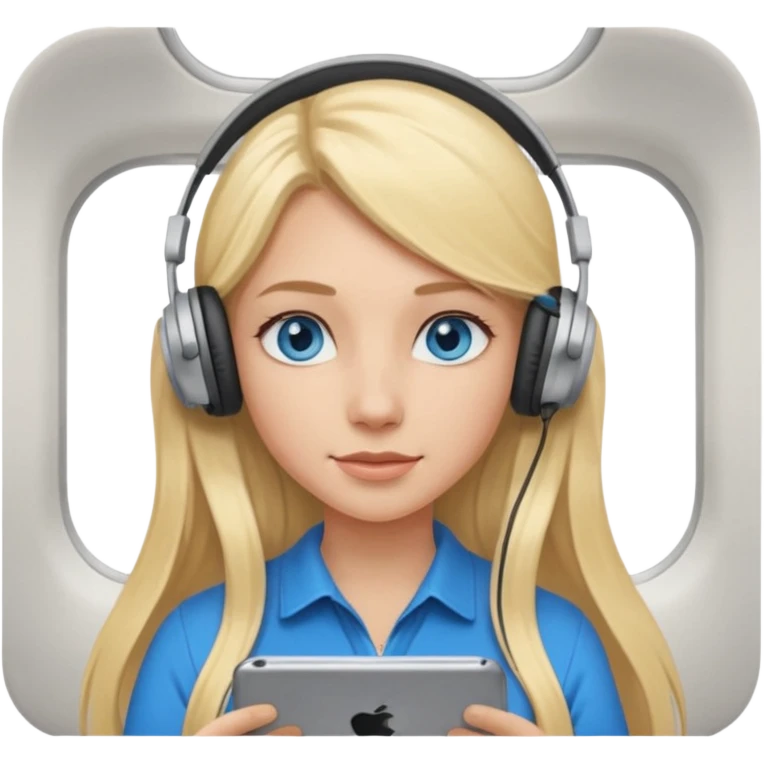 a blonde girl with long hair and blue eyes on a plane emoji