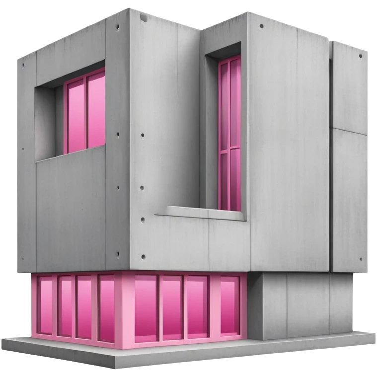 Minimalist brutalist building made of gray concrete with a pink window that stands out emoji