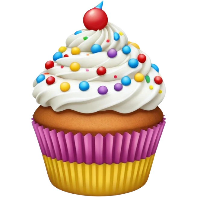 Cupcake with white icing and colorful sprinkles  emoji