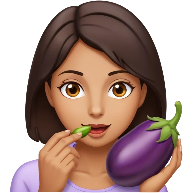 Brunette tasting eggplant  emoji