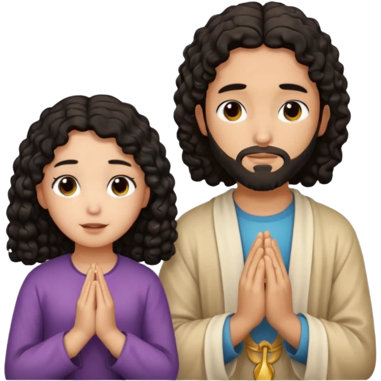 Jesús osea dios con una niña de rulos morocha orando emoji