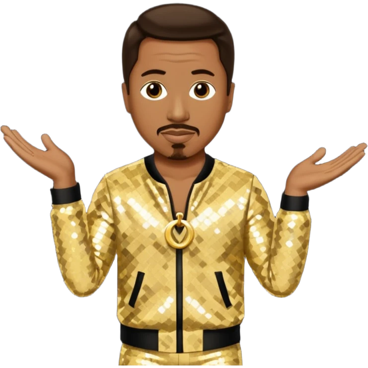 MC Hammer with dark brown hair, gold sequin outfit emoji