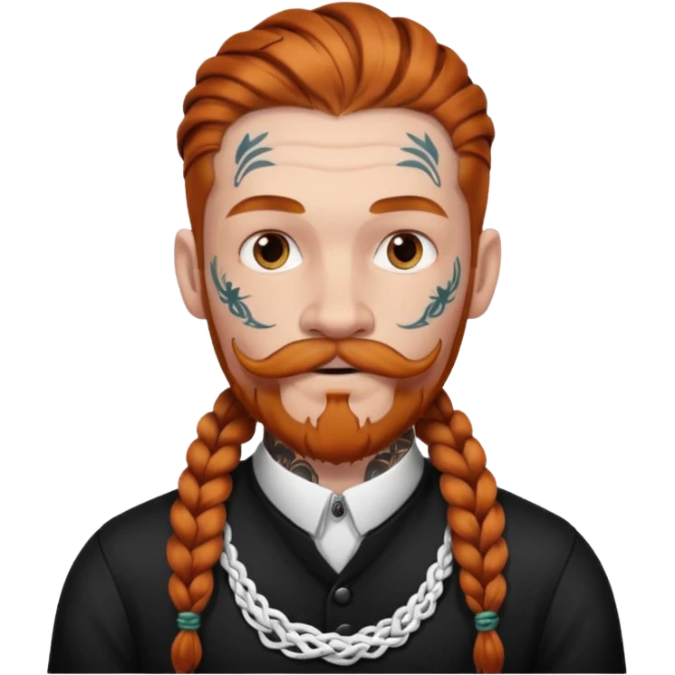 thick very dark ginger braids man very white old very tattoed with the whitest mustache ever emoji