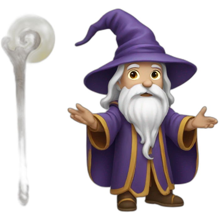 wizard telling a story by using his wand emoji