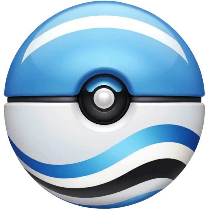 blue pokeball emoji, top half is a more saturated blue, bottom half is white, black stripe, with a white sheen, with a pearlescent finish, with a wave effect emoji