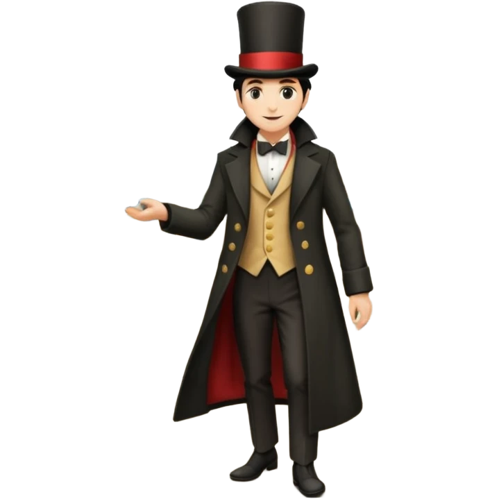 Magician with top hat,Street Performers,background street setup, with coins box, foot path. emoji
