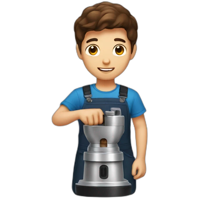 Brown hair boy using a grinder emoji