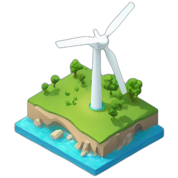 wind turbine on sea，isometric view emoji