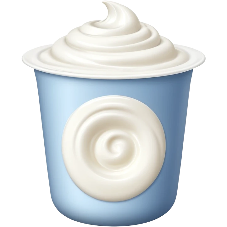 small yogurt cup with smooth rounded shape, open top showing creamy white yogurt inside, glossy slightly domed surface with subtle swirl or soft peak, plain unbranded white or light-colored cup, no spoon, fruit, or extras, soft lighting, subtle shadows, emoji scale emoji