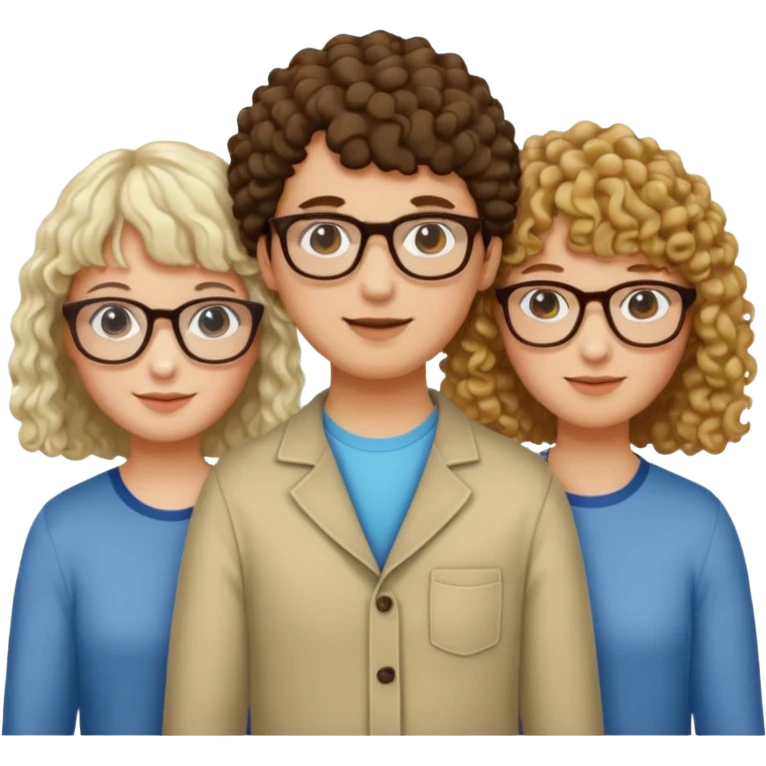 Create a trio of friends two white and look alike but one has bangs and glasses and another one tan with curly hair  emoji