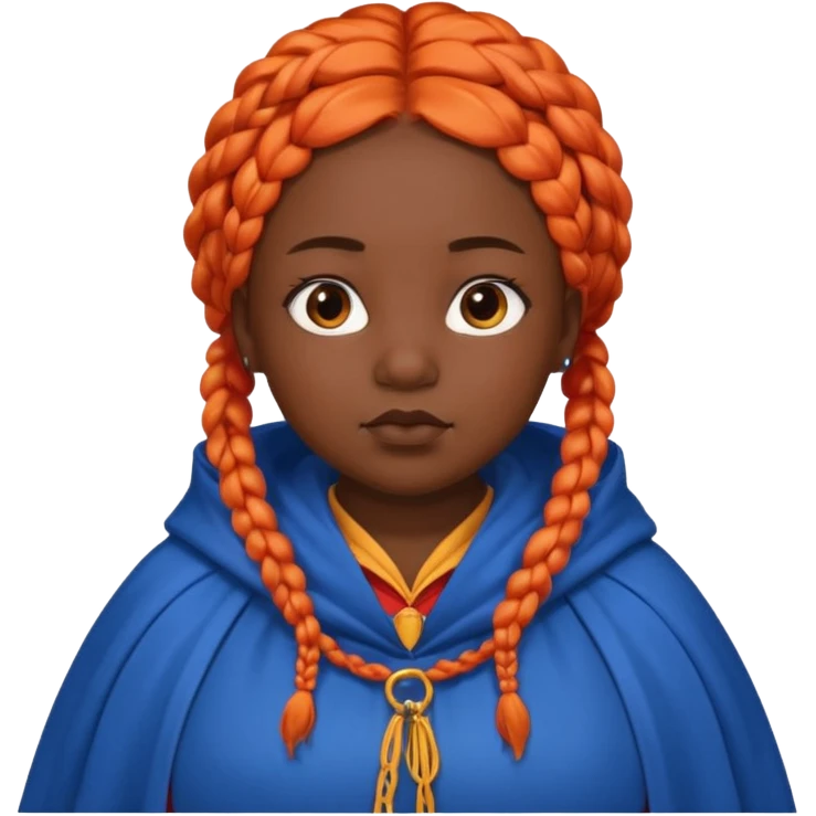 red orange braids hair girl, black skin, fat, wear blue cloak emoji