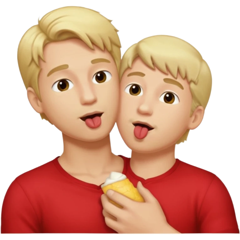 make an emoji of a man (no beard, blond) licking the chest of another blond man emoji