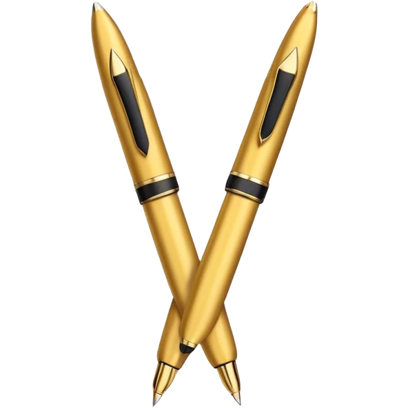 two golden fountain pens crossing in front of each other like an X
Color: Gold. style like an emoji with gradients and shadowing minimal esthetic, white backgroudn emoji