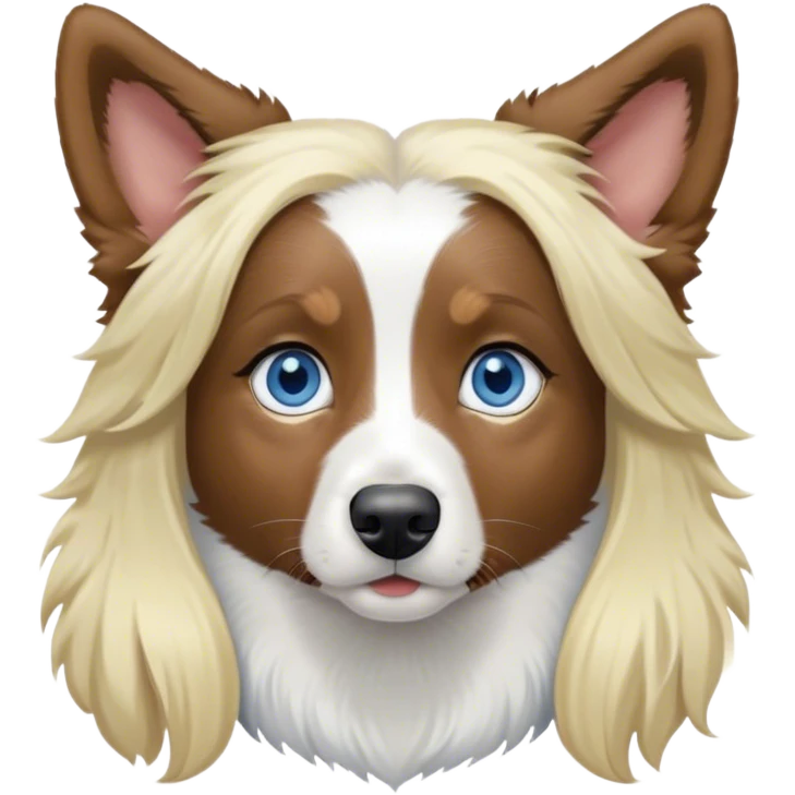 pale girl with blue eyes and long blonde hair and black white Australian shepherd with perked up ears emoji