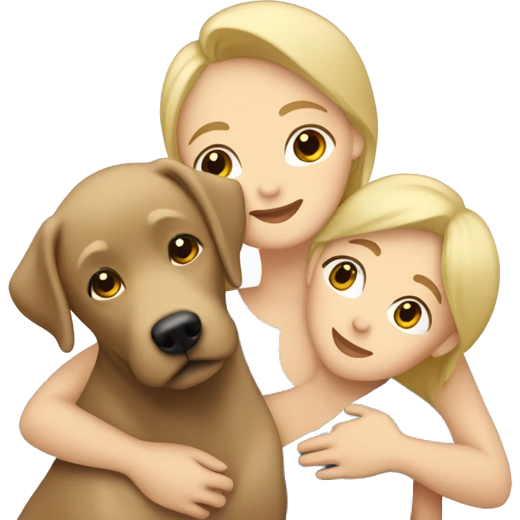 Labrador beige with Blonde Woman and men hug emoji