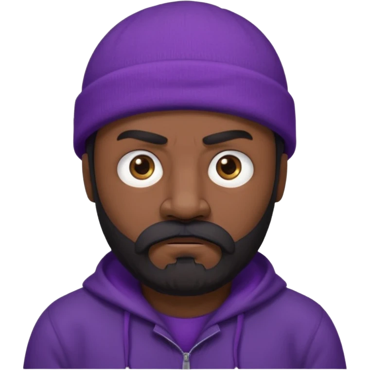 Epic anime Berserker type character. He is a middle age man with dark beard and mustache, baggy eyes and a stoic furious look. He’s wearing a purple beanie and black clothes.  emoji