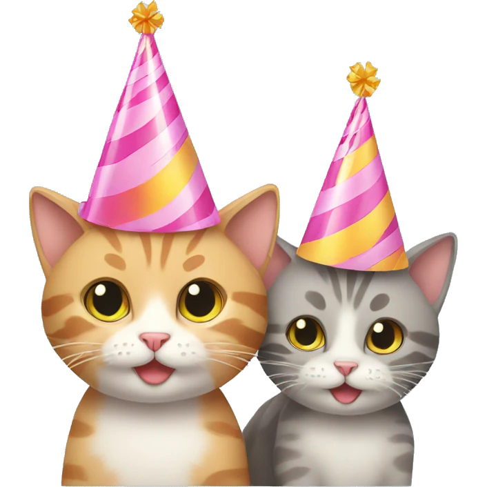 cat and kitten wearing birthday hats emoji