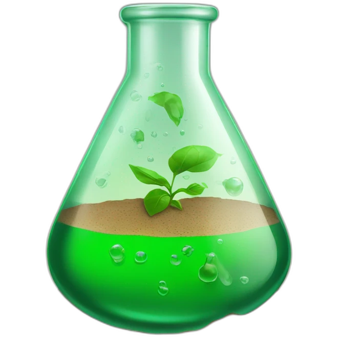 green laboratory flask, dirt on glass, cracks emoji