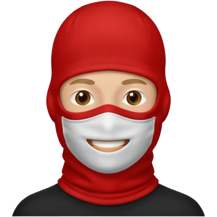 white man wearing a black top and red 2 hole balaclava emoji