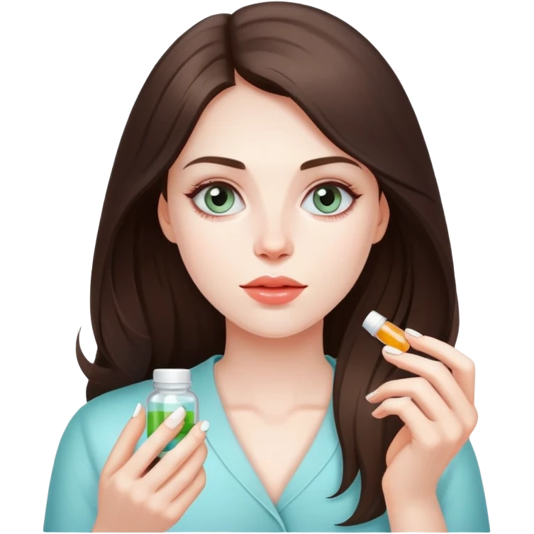 Beautiful fit brunette girl taking pills  emoji