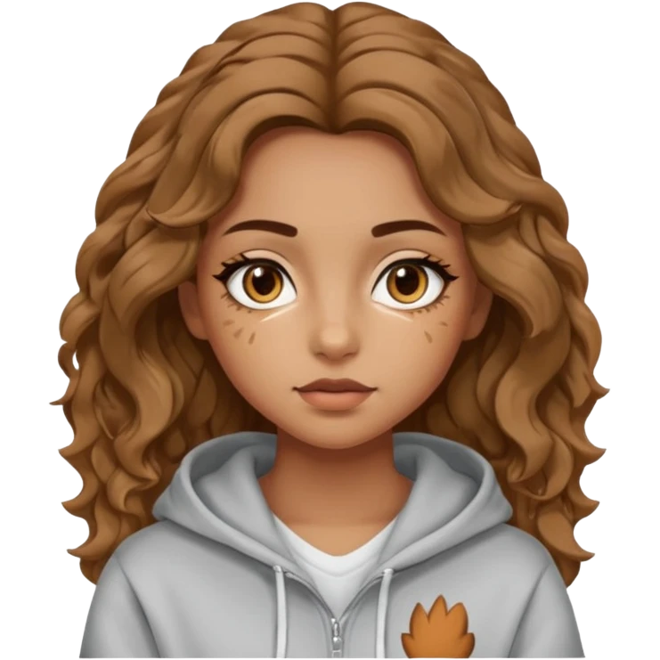 girl with wavy hair, almond shaped eyes, birthmark near her eye, tan, with swag emoji