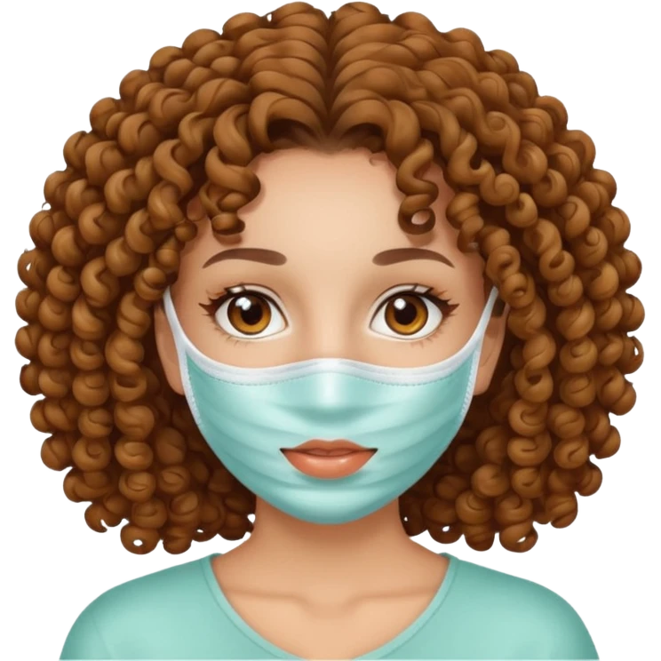 Girl with brow eyes and curly hair with mask for skincare emoji