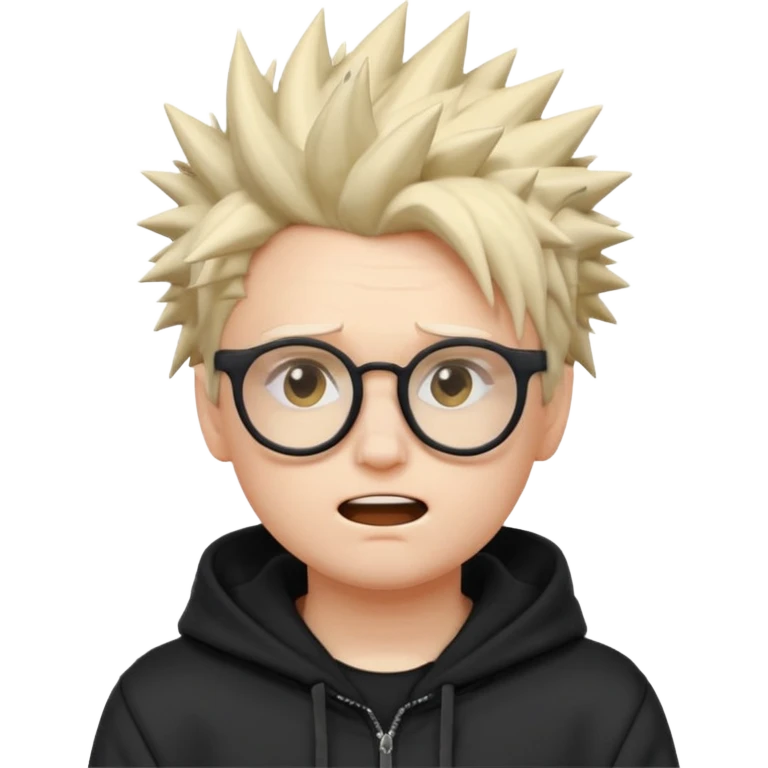 edgelord nerd, dramatic pose, spiky hair, glasses, wearing a black hoodie, fun emoji style emoji
