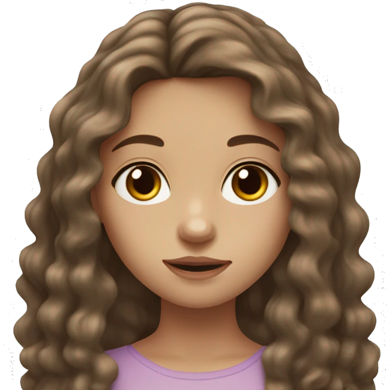 Girl with brown, long, wavy hair, pale skin, freckles, and hazel eyes  ￼ emoji