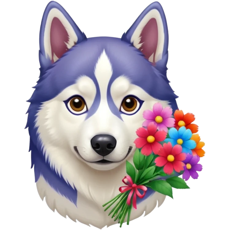 siberian husky dog holding flowers emoji