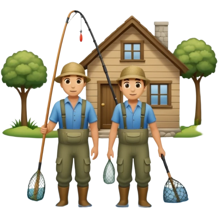 two guys entering on their house with fishing rods emoji