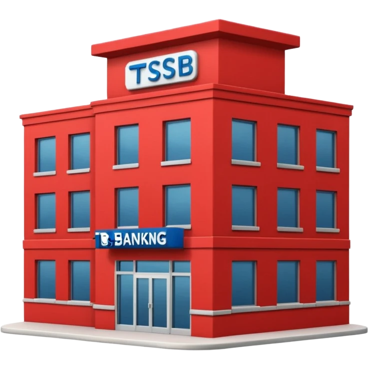 A red building with "TSB" on the top running the banking business emoji