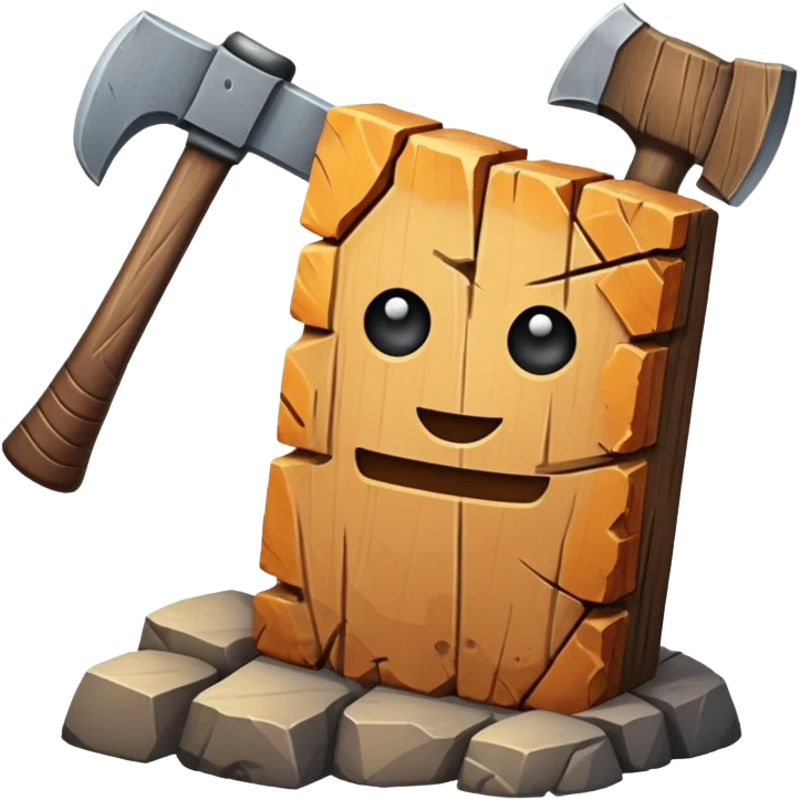 Deux éléments qui fusionnent : deux icônes (ex. bois + pierre) avec une flèche ou un “+” vers un 3ᵉ élément (ex. hache) → l’idée de merge sans limite. emoji