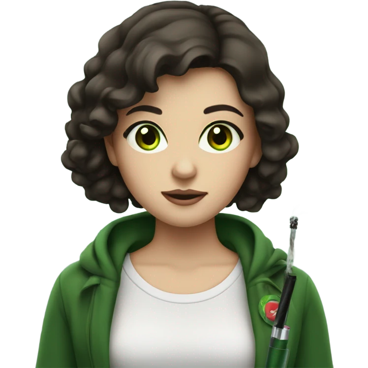 girl with dark brown hair and green eyes with electric cigarette  emoji