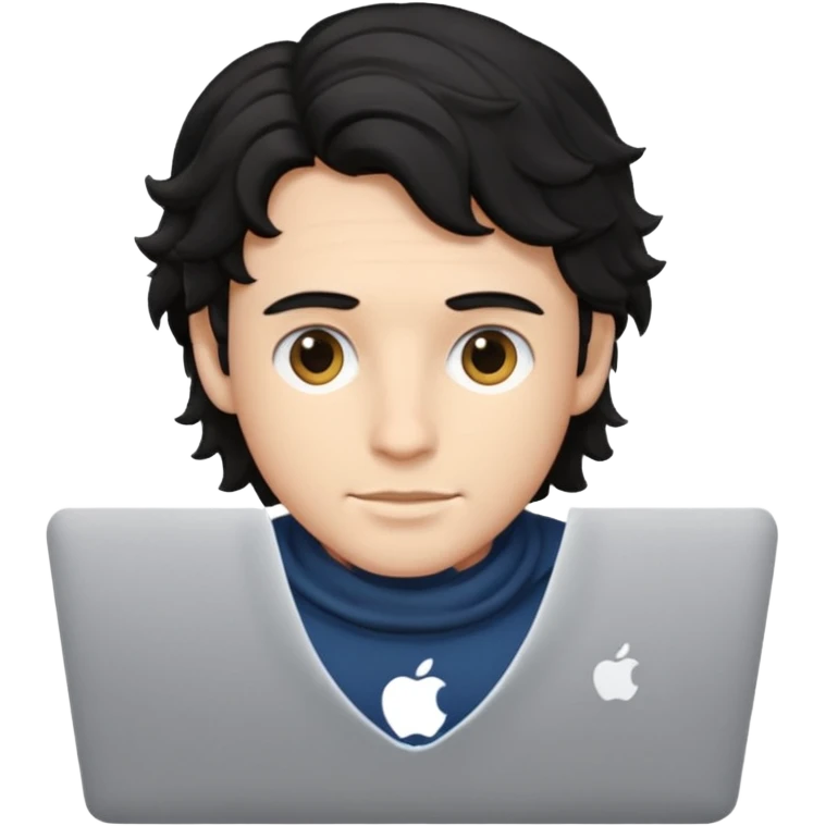 guy with wavy black hair and skin tone a little bit white, with a macbook emoji