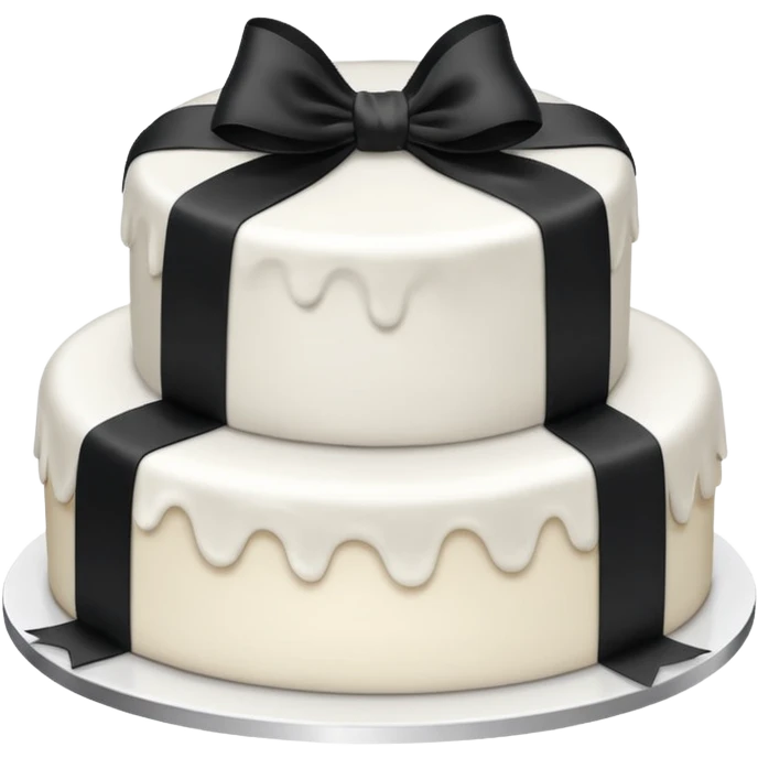 white cake with a black ribbon decoration emoji