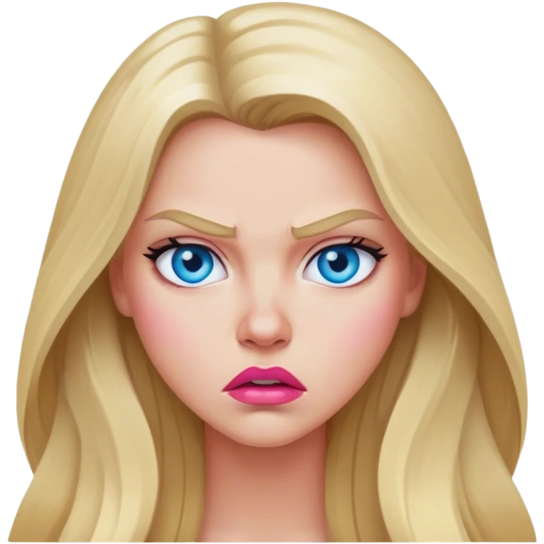 Cinematic realistic beautiful blonde with long hair, blue eyes and pink lips gets angry emoji