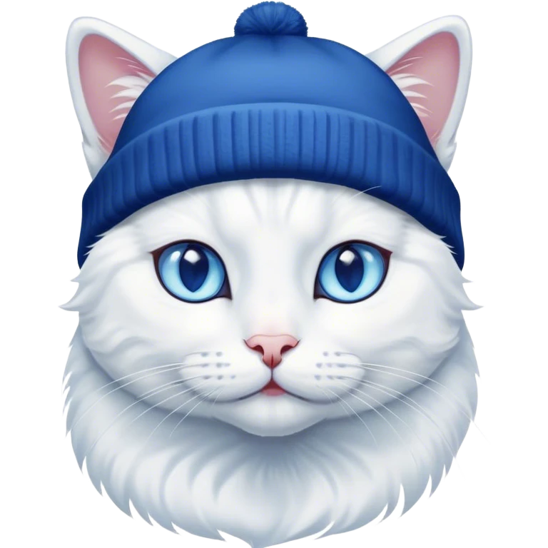 white cat with dark blue beanie emoji