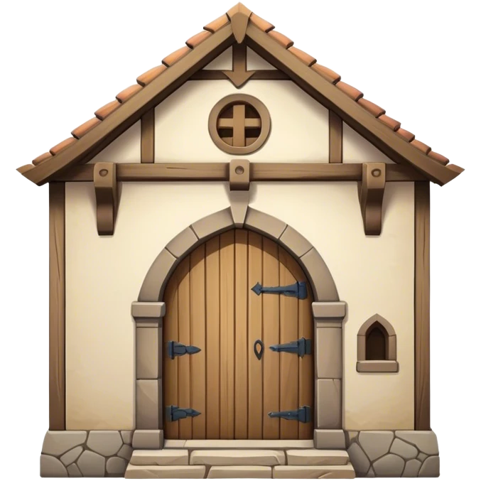 A square-shaped, single-story medieval building. It has one door. It looks old. emoji