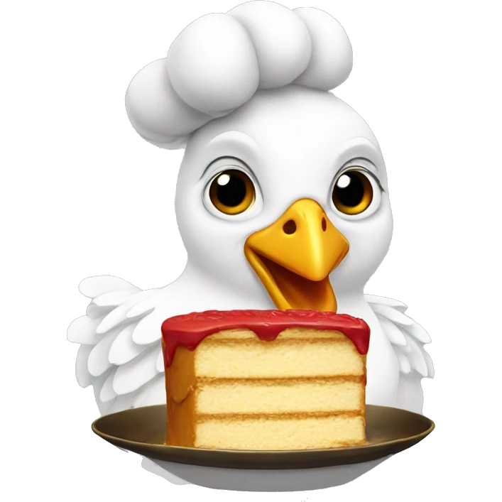 a chicken with a cake for a head gold medal   emoji