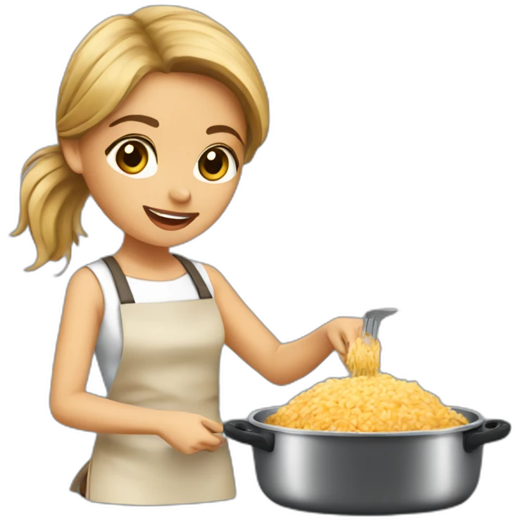 gal dark hair cooking risotto with norwich terrier emoji
