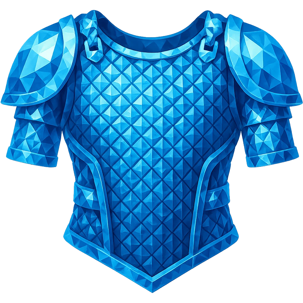 Create a diamond chainbody in blue crystalline and faceted style, matching the shape and style of the original silver chainbody but with no gold or silver. The style should emulate the emoji style with a transparent background. emoji
