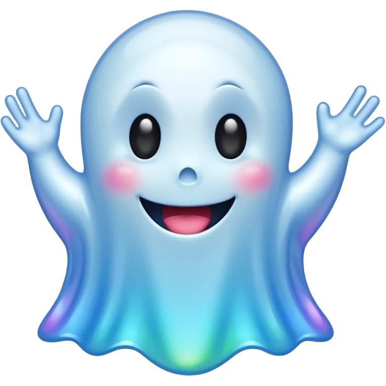 Holographic chrome happy cartoon ghost emoji