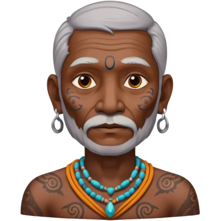 ancient indian old man with tatooed on neck and face emoji