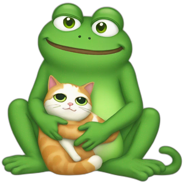 pepe the frog hugging a cat emoji