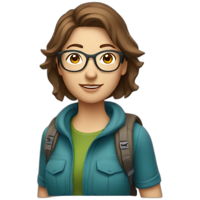 caucasian female hiker with brown hair and glasses emoji