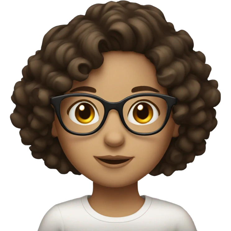 girl with glasses, brunette curly short hair, white skin, brown eyes emoji