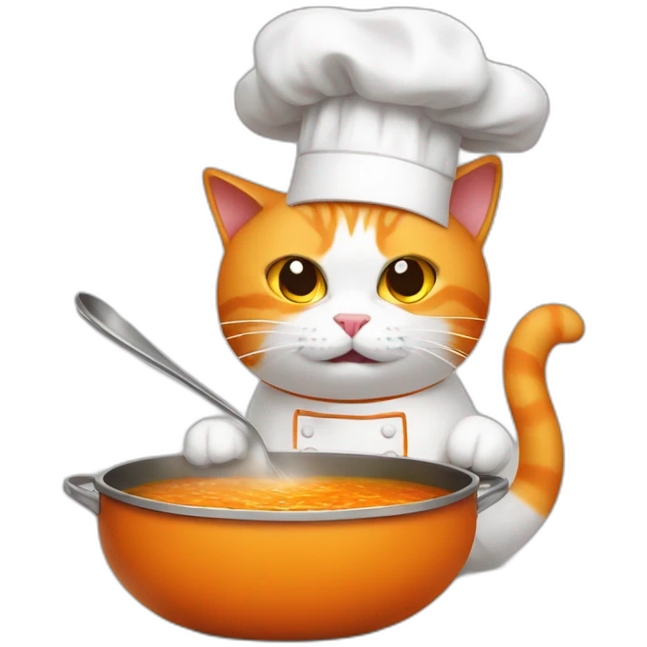 orange and white cat wearing chef hat cooking scary soup emoji